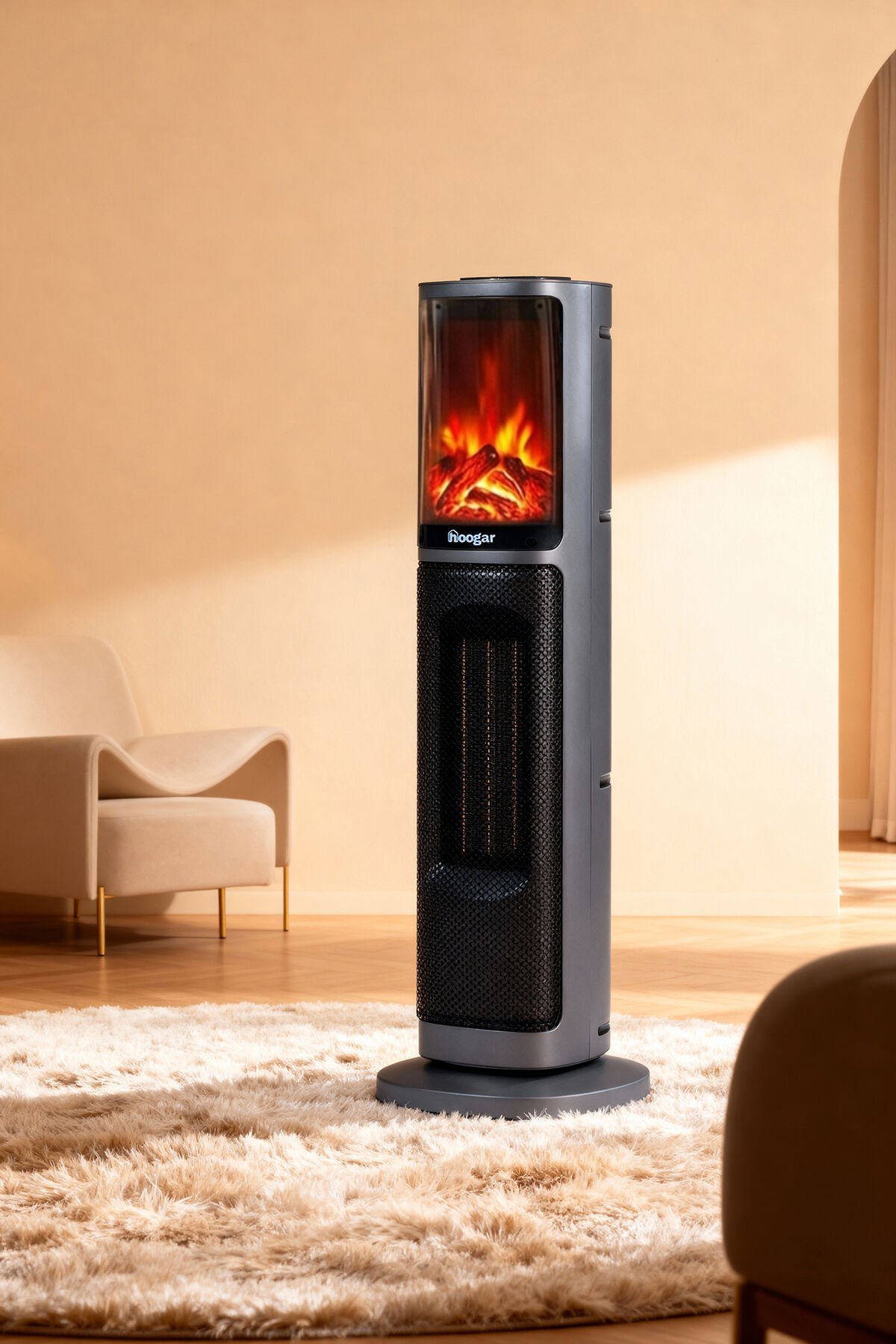 German 2075 L Grey Oben Seri OLED Şömineli Ekran Dijital Kule Tipi Turbo Hızlı Isıtıcı Gri