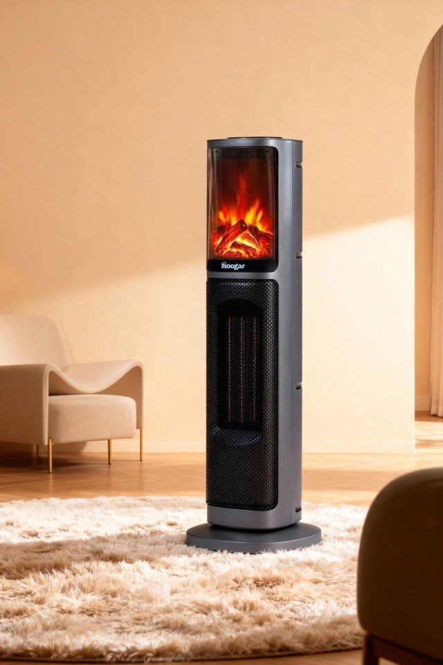 German 2075 L Grey Oben Seri OLED Şömineli Ekran Dijital Kule Tipi Turbo Hızlı Isıtıcı Gri