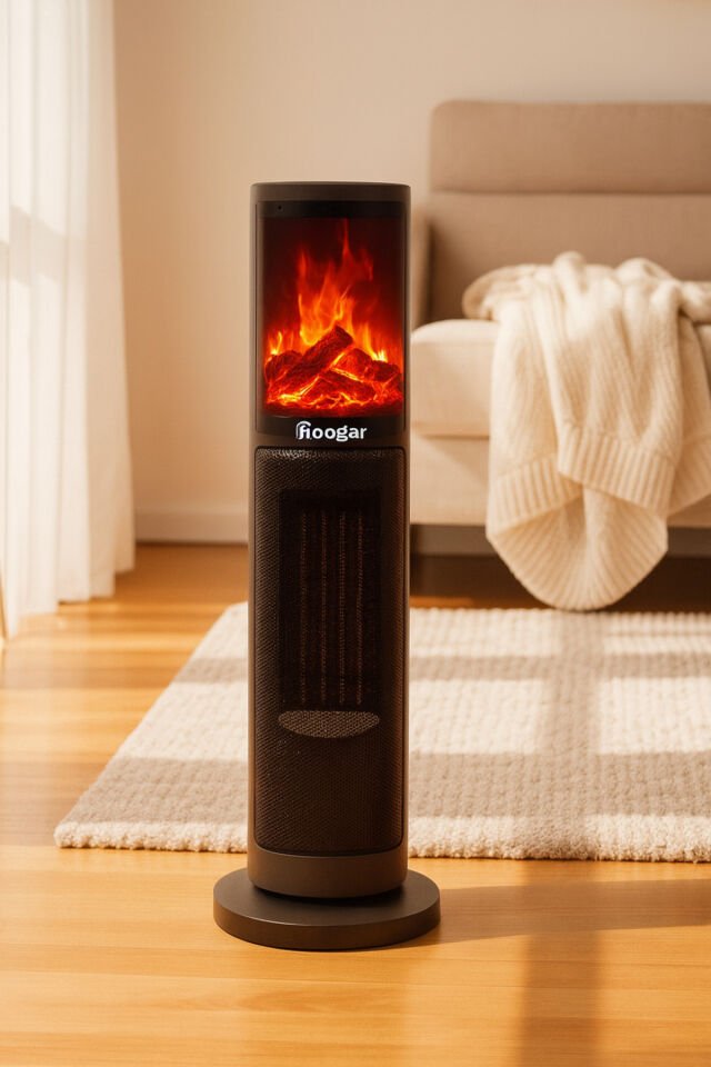 German 2075 L Grey Oben Seri OLED Şömineli Ekran Dijital Kule Tipi Turbo Hızlı Isıtıcı Siyah