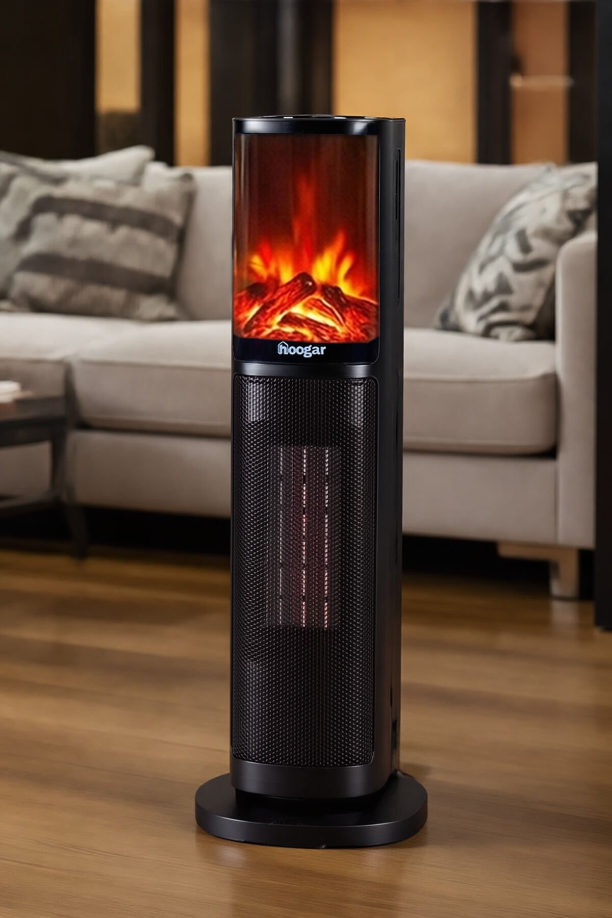 German 2075 L Grey Oben Seri OLED Şömineli Ekran Dijital Kule Tipi Turbo Hızlı Isıtıcı Siyah