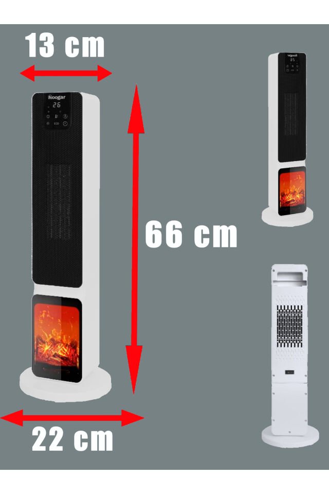 German 2701 L White OLED Şömineli Ekran Dijital Göstergeli Seramik Fanlı Hızlı Isıtıcı Beyaz