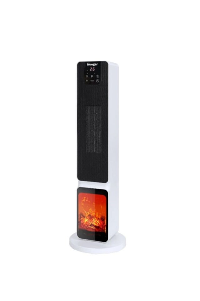 German 2701 L White OLED Şömineli Ekran Dijital Göstergeli Seramik Fanlı Hızlı Isıtıcı Beyaz