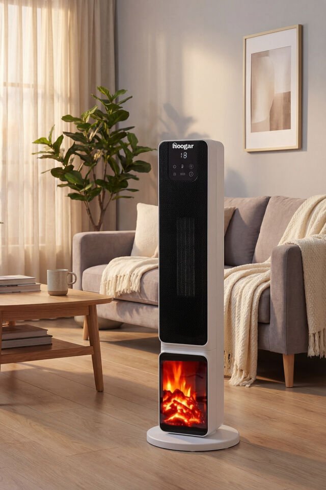 German 2701 L White OLED Şömineli Ekran Dijital Göstergeli Seramik Fanlı Hızlı Isıtıcı Beyaz