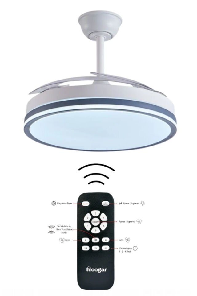 Hoogar German Kuhle Antrasit Tavan Vantilatörü 3 Renk Led Gizli Pervaneli Kumandalı Dimmer Ayarlı Bl Sistem Isınmaz Motor Gri