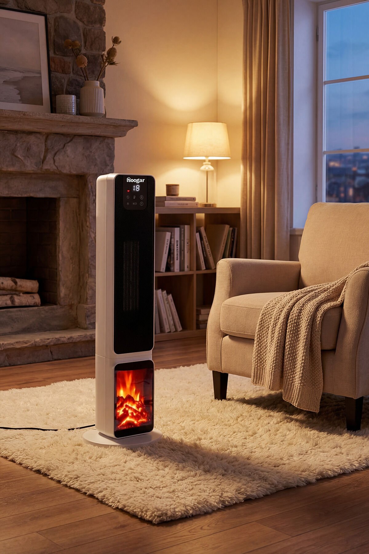 German 2701 L White OLED Şömineli Ekran Dijital Göstergeli Seramik Fanlı Hızlı Isıtıcı